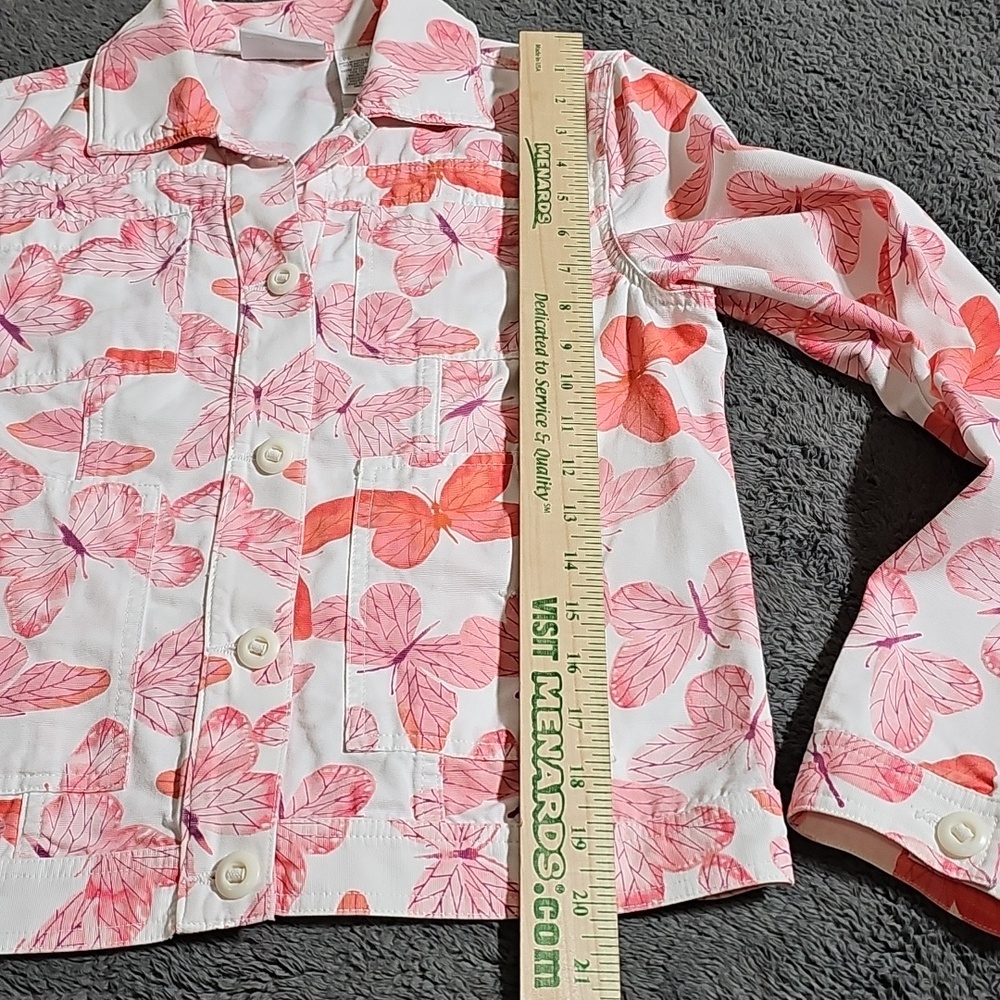 Liz Claiborne 100% Cotton Denim Pink White Butterfly Jacket Spring Size S - Picture 4 of 8